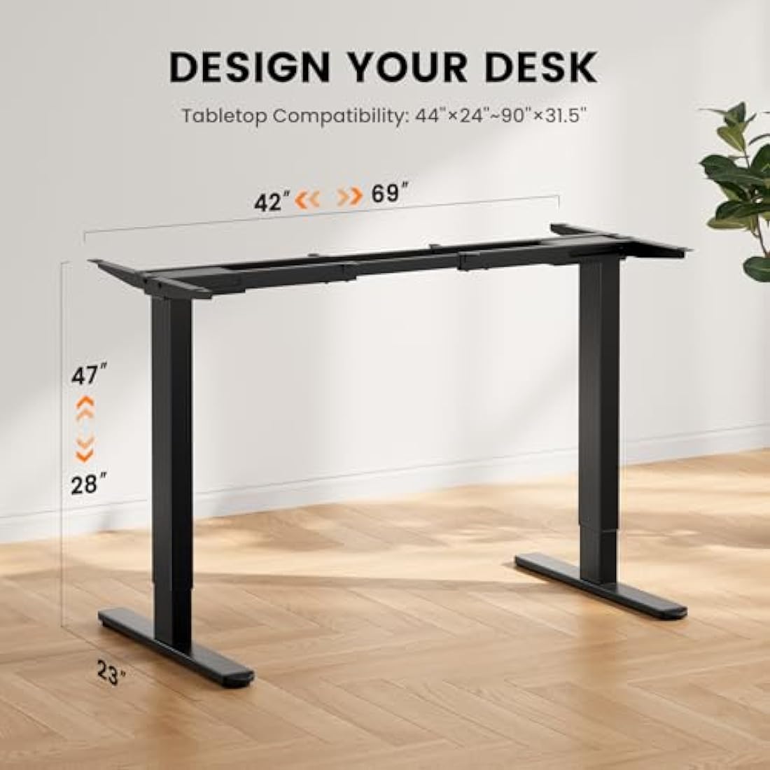 ErGear Standing Desk Frame, Dual Motor Electric Height Adjustable Desk Legs, Stand Up Table Frame with 4 Memory Controls for Home Office, Supports Up to 120KG (Black)