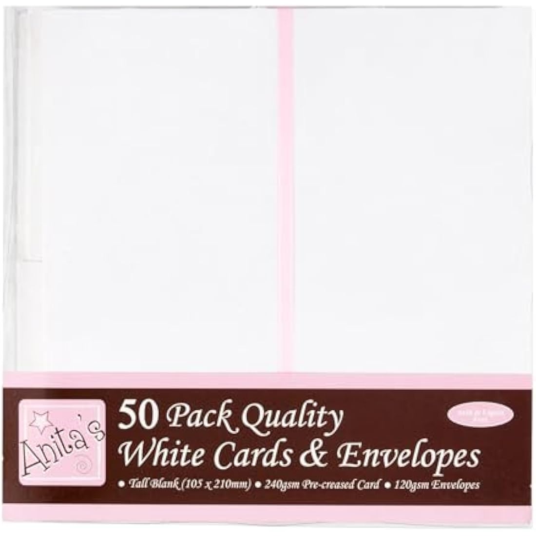 Anita's Tall Plain, Blank Cards & Envelopes, 10.5 x 21cm, White, Pack of 50, for Home, Wedding, Birthday, Christmas, Thank You, Art & Craft, Scrapbooking Supplies, Baby Shower, Card Making