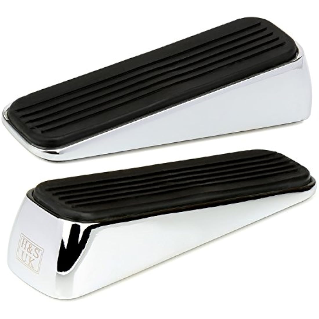 H&S 2 Stainless Steel Door Wedge - Heavy Duty Door Stop - Metal Doorstop Bumper Buffer with Rubber - Wedges Indoors Rubber - Weighted Stopper for Balcony Outdoor Indoor