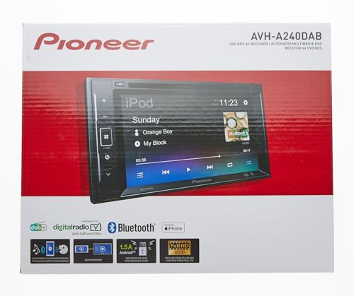 Pioneer AVH-A240DAB 6.2” touchscreen CD/DVD tuner with Smartphone Mirroring. Bluetooth, DAB/ DAB+ Digital Radio, 13-band GEQ, advanced audio features and premium audio quality.