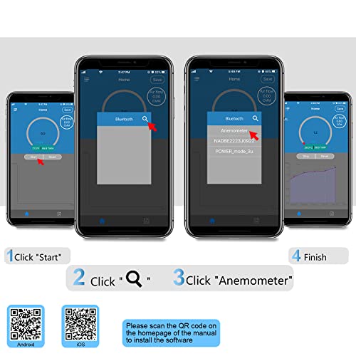 Digital Anemometer, Handheld Wind Speed Meter with Temperature/Humidity Sensor, USB & Bluetooth Connectable Air Flow Meter Wind Gauge for CFM/Drone/HVAC/Sailing/Surfing/Kite Flying
