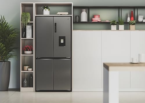 Hoover Free Standing Cube Fridge Freezer, 4 Doors, No Frost, E Class, 463L Total Capacity, Non Plumbed, Silver 83x65x181cm - HHCR3818EWPL