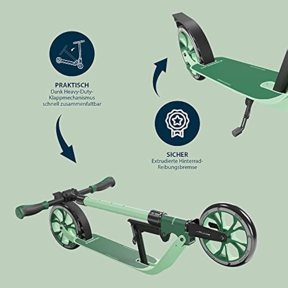HUDORA BigWheel 205 Advanced Scooter - Comfortable aluminium scooter for up to 100kg - Height-adjustable & foldable kick scooter - Kick scooter for children/teenagers & adults