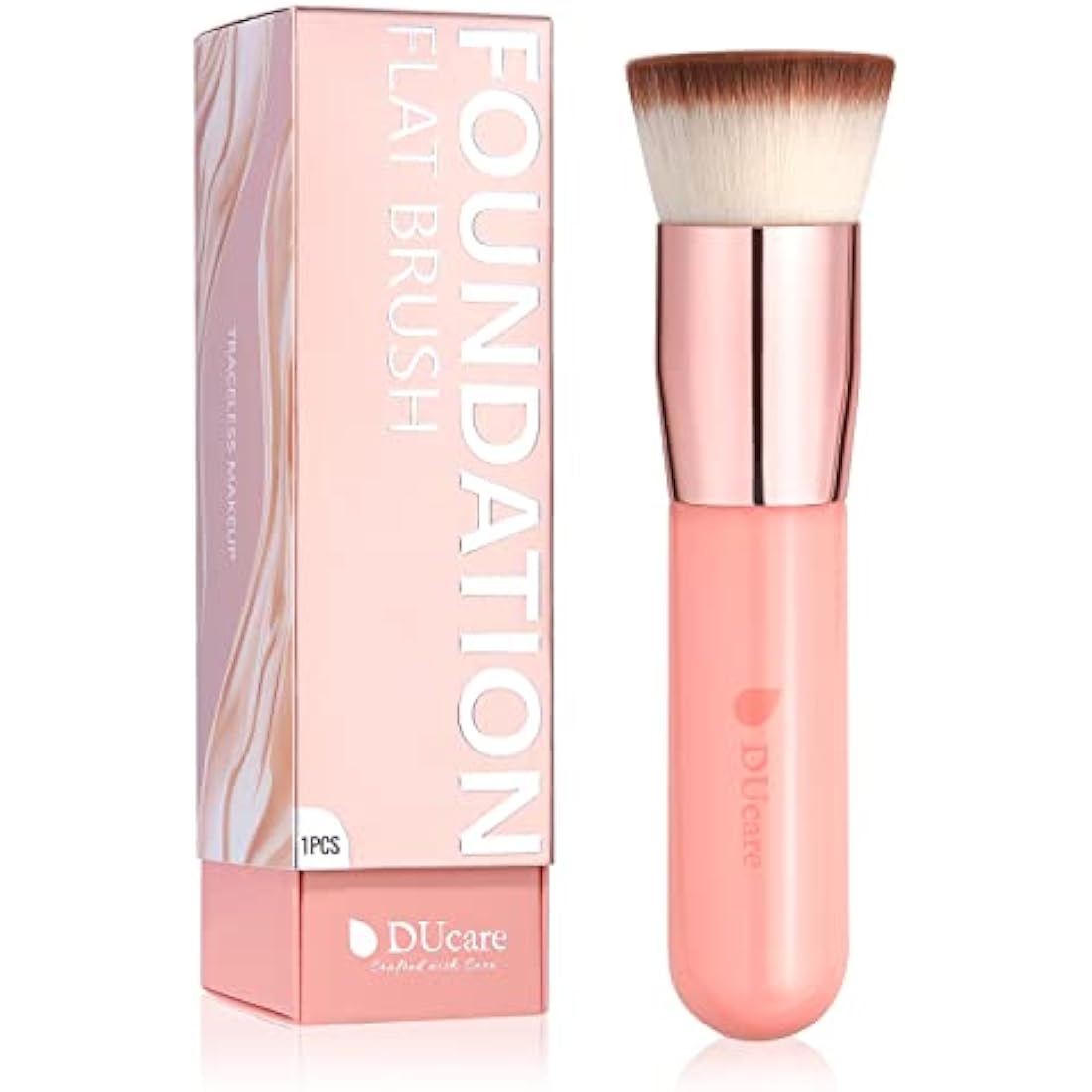 DUcare Make Up Brush Foundation Kabuki Flat Top Makeup Brushes Perfect For Blending Liquid, Cream or Flawless Powder Cosmetics - Buffing, Stippling, Concealer (Rose)