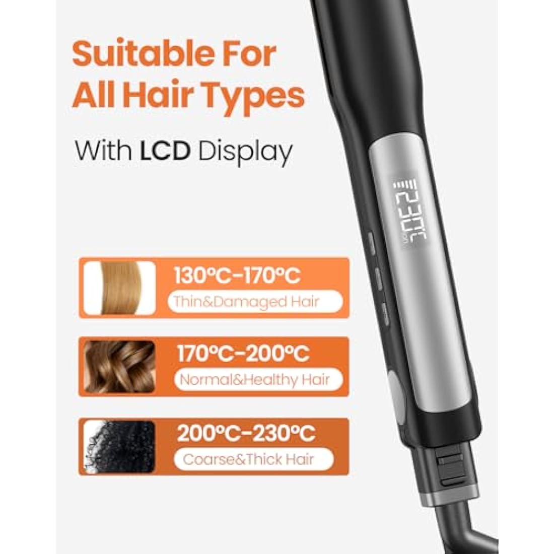 Faszin Hair Straighteners, Ionic Titanium Plate for Smooth Shiny Results, 20S Fast Heat Up Flat Iron, Clear LCD Display (Black)