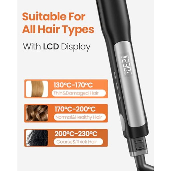 Faszin Hair Straighteners, Ionic Titanium Plate for Smooth Shiny Results, 20S Fast Heat Up Flat Iron, Clear LCD Display (Black)