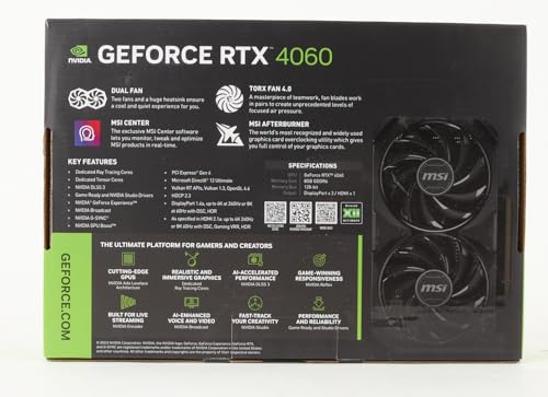 MSI GeForce RTX 4060 VENTUS 2X WHITE 8G OC Gaming Graphics Card - 8GB GDDR6X, PCI Express Gen 4, 128-bit, 3x DP v 1.4a, HDMI 2.1a (Supports 4K & 8K HDR)