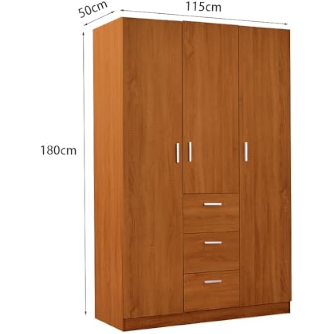 3 Door 3 Drawer Wardrobe, Modern Solid Pine Wood Wardrobe with Hanging Rail Living Bedroom Furniture (Oak)