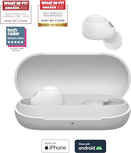 Sony WF-C700N Wireless, Bluetooth, Noise Cancelling Earbuds (Small, Lightweight Earbuds with Multi-Point Connection, IPX4 rating, up to 20 HR battery, Quick Charge, iOS & Android) Black