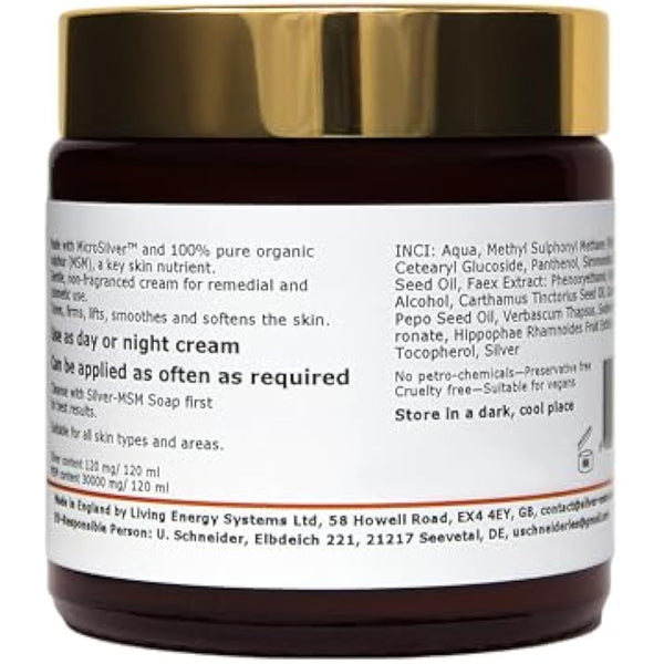 argentum plus - Silver-MSM Regeneration 5in1 Cream 120 ml | All natural non-fragranced moisturizing cream for mature, stressed, and tired skin, with hyaluronic acid and sea buckthorn extract