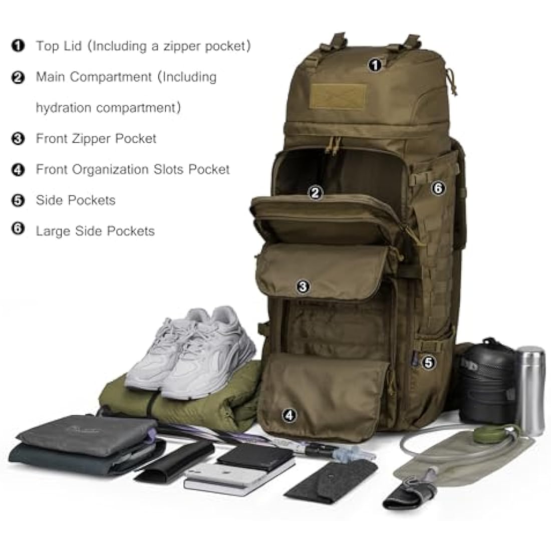 Mardingtop 75L Tactical Backpack Large Camping Backpack Military Rucksack with Rain Cover Molle System Army Backpack for Outdoor Trekking,Mountaineering,Hiking