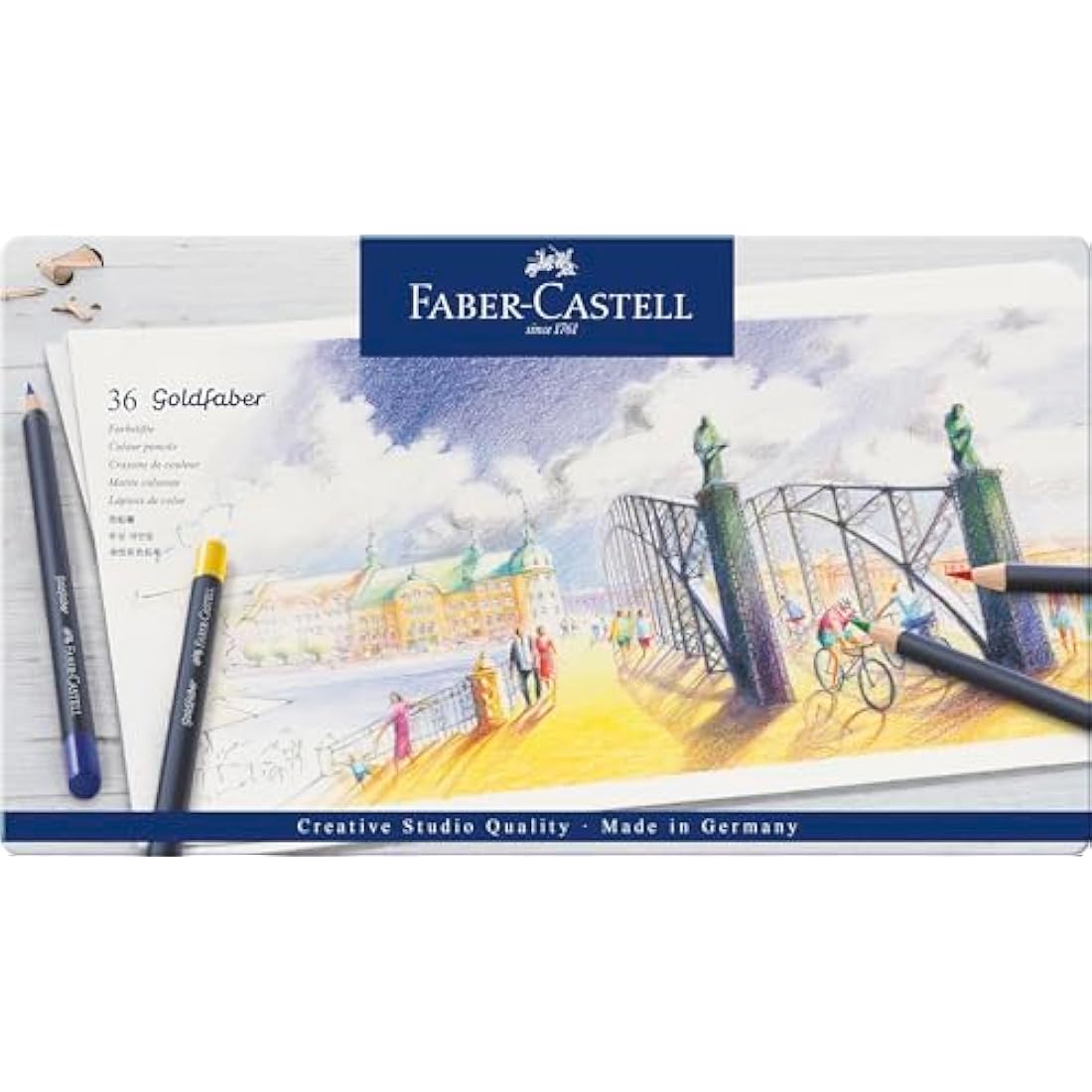 Faber-Castell Goldfaber, Colour Pencil Set, Tin Of 36 & Sketch Pad, A4, Gummed Paper Pad 100 GSM, 50 Sheets