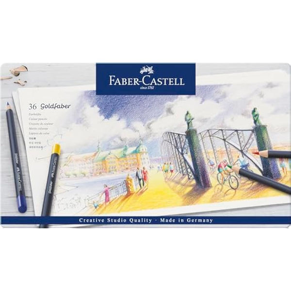 Faber-Castell Goldfaber, Colour Pencil Set, Tin Of 36 & Sketch Pad, A4, Gummed Paper Pad 100 GSM, 50 Sheets