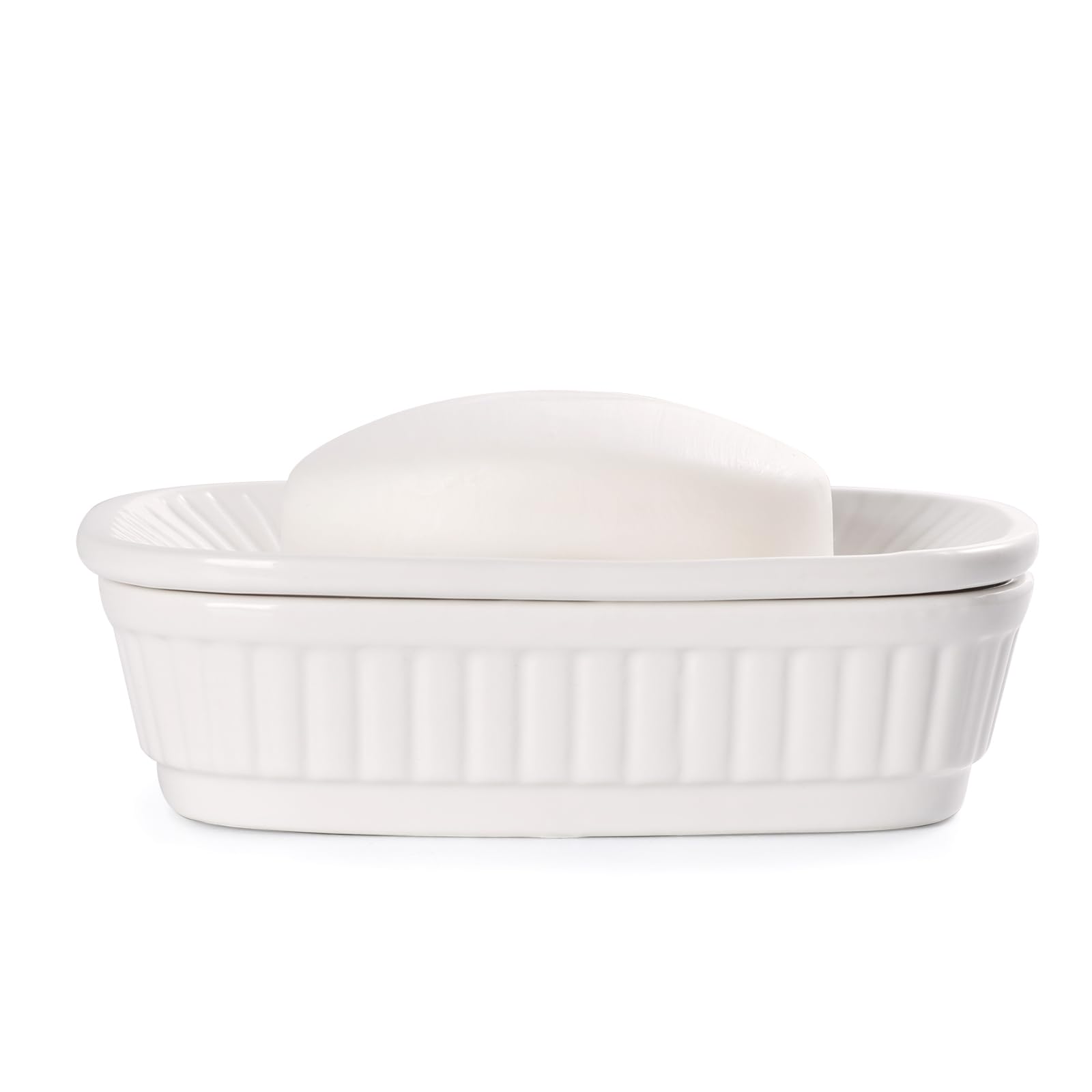 Ceramic Soap Dish, Self-draining Soap Holder, Double Layer Bar Soap Holder, White Draining Soap Dishes for Bathroom Shower Kitchen, Minimalist Vintage
