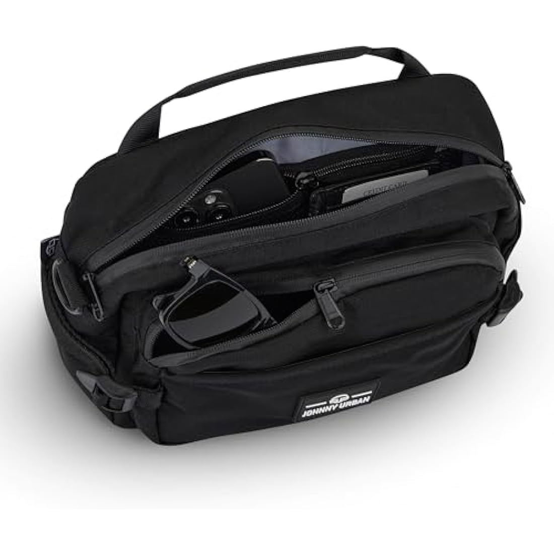 Johnny Urban Bum Bag Black - Travis - Large Waist Bag for Travel Hiking Outdoor - Breathable Airmesh & Adjustable Strap - Many Pockets with Zippers - Accessory Add On for Backpack