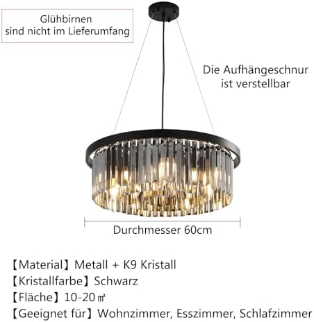 AHXIAOZN Modern Crystal Chandelier, 60CM Round Crystal Hanging Lamp, Modern Ceiling Light for Living Room, Hallway, Balcony, Kitchen, Bedroom Decorative