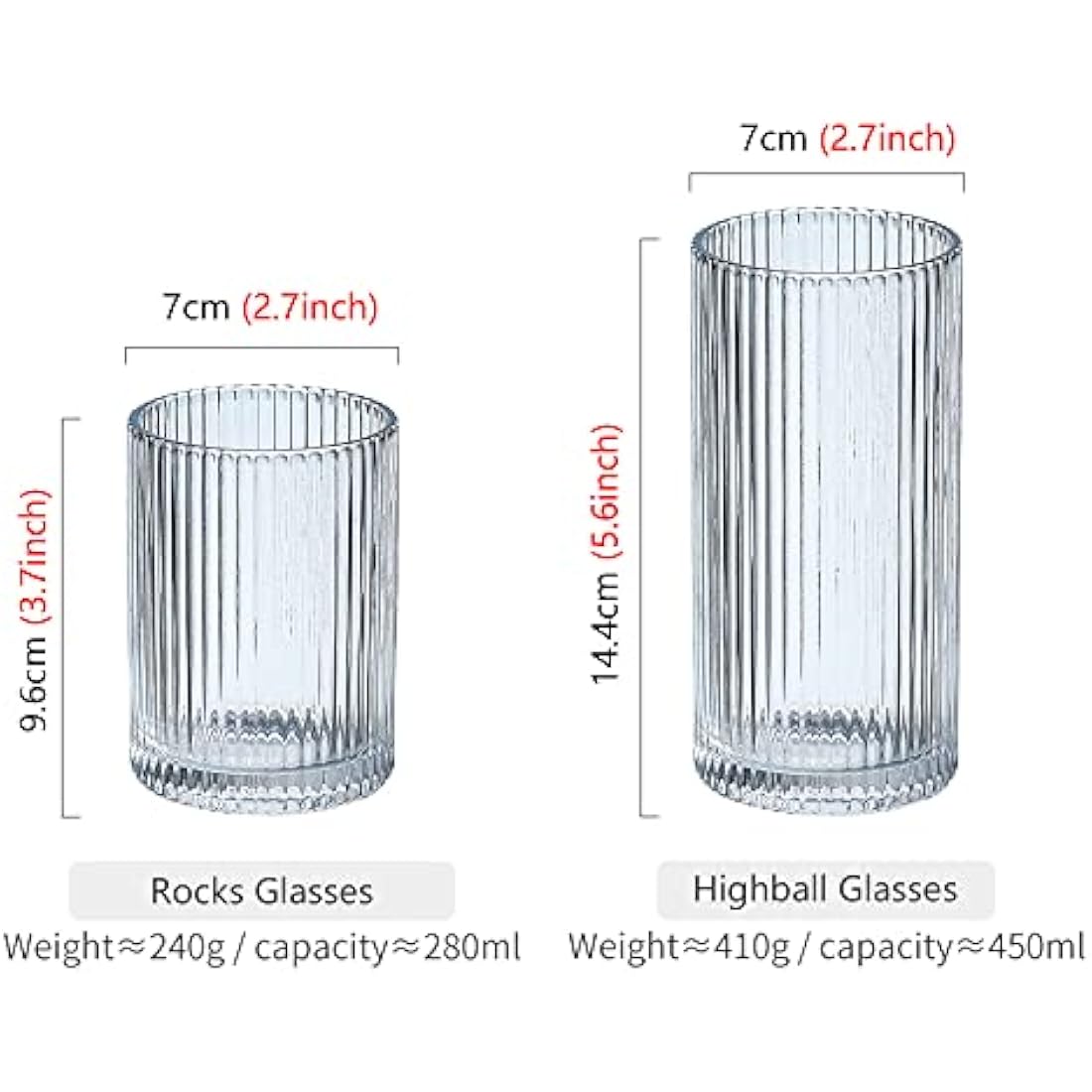 Drinking Glasses with Origami Style Set of 4pcs Glass Cups, 2 Highball Glasses & 2 Rocks Glasses, Elegant Ripple Vintage Glassware, Iced Coffee Glasses, Ideal for Cocktail, Whiskey,Beer