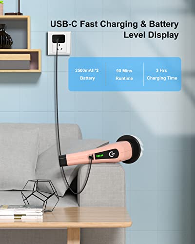 Leebein Electric Spin Scrubber, Cordless Cleaning Brush with 8 Replaceable Brush Heads, Extendable Long Handle Bathroom Cleaning Scrubber, 300/400RPM Spin Scrubber for Bathroom Kitchen Floor Tile