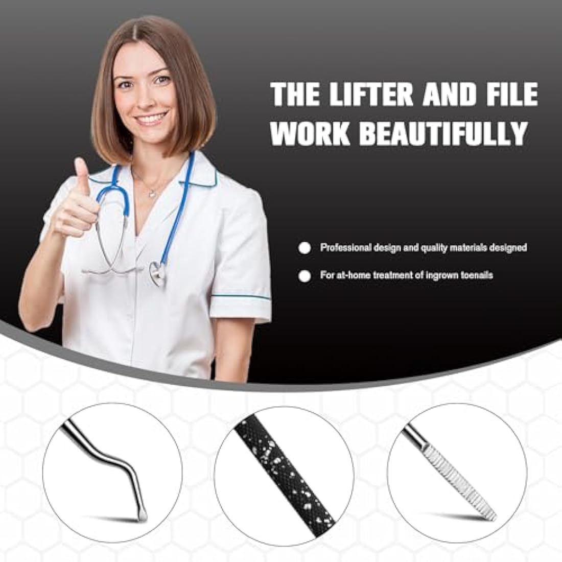 FERYES Ingrown Toenail Tools,Toenail Lifter and Toenail File Kit for Ingrown Toenails Treatment - Surgical Grade Stainless Steel