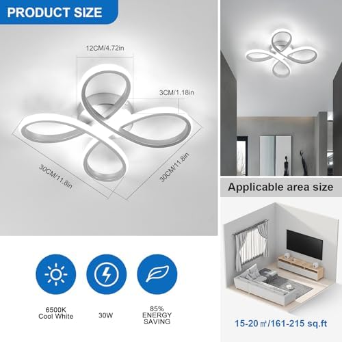 Dorlink Ceiling Lights, Silver Flower Ceiling Light 30W, Creative Flower Shape Chandeliers Ceiling Light for Living Room, Semi Flush Ceiling Lamp for Bedroom, Kitchen, 6500K Cool White