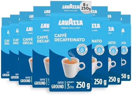 Lavazza, Caffè Decaffeinato, Ground Coffee, 8 Packs of 250 g, Ideal for Moka Pot, Filter Machine and French Press, Aromatic Notes of Dried Fruits, Arabica and Robusta, Intensity 3/10, Medium Roasting