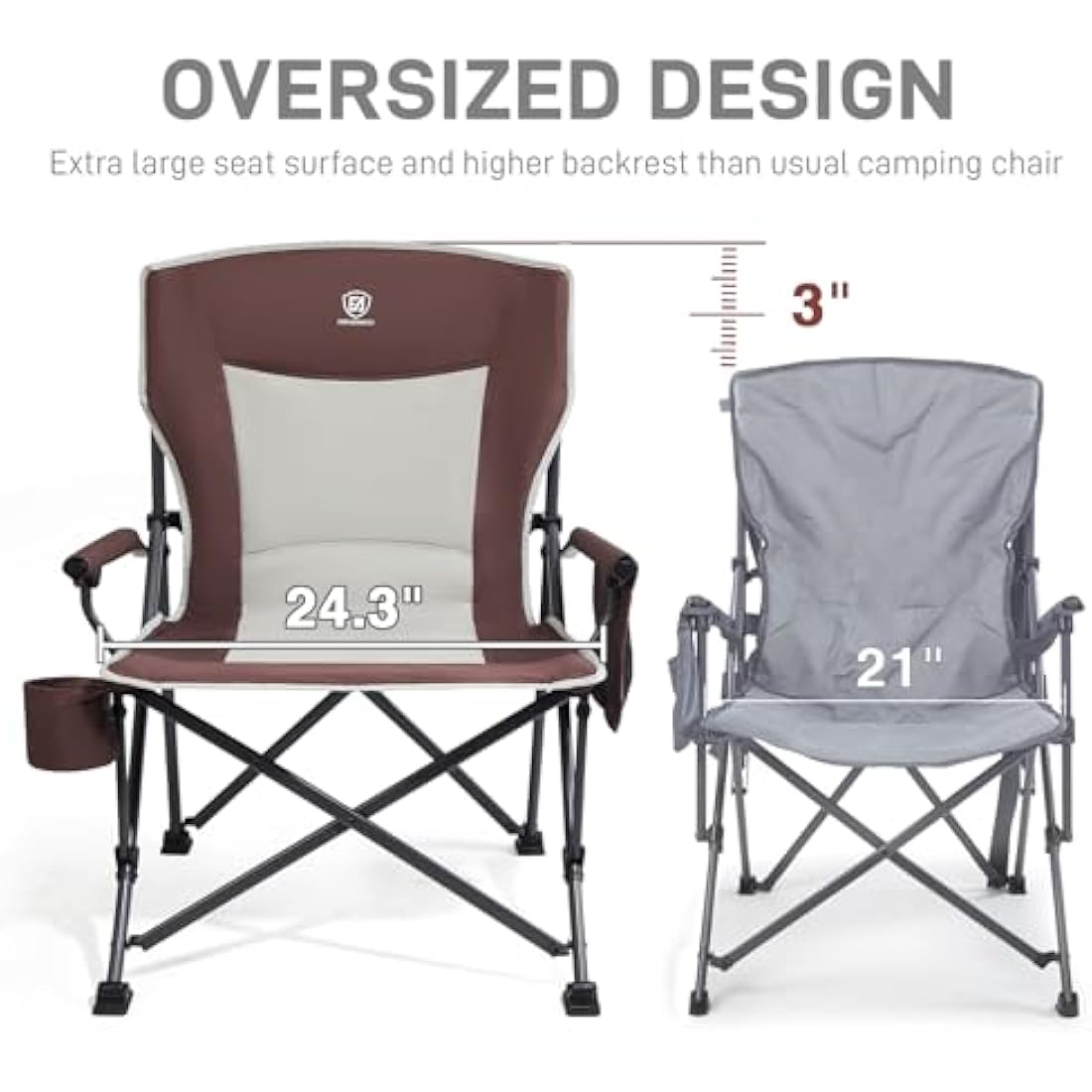 EVER ADVANCED Camping Chair for Adults Oversized 230KG, Folding Chair for Heavy People with Side Pocket, Heavy Duty Extra Wide Garden with Hard Armrest Foldable Fishing Outdoor Red