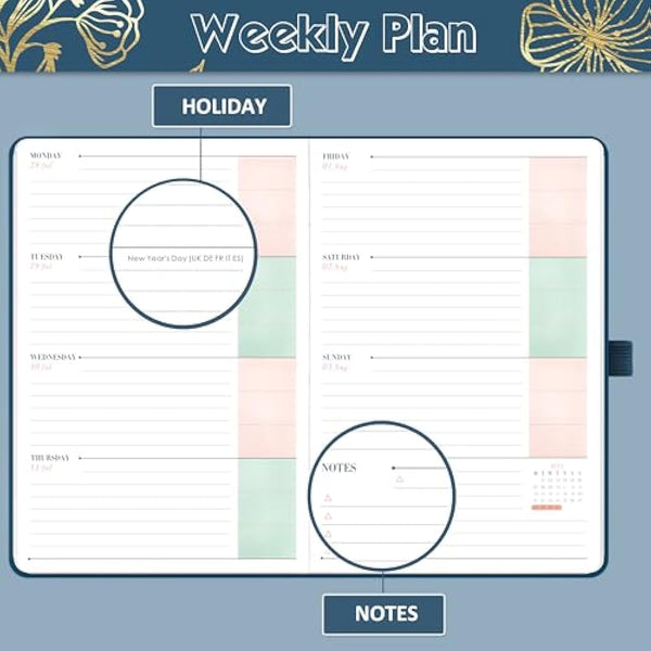 Academic Diary 2025-2026 - A5 Diary Week to View from August 2025 to July 2026, Pen Holder, Inner Pock, Premium Hardcover, 14.6 * 21.4 cm