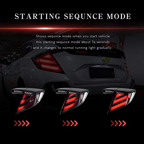 Archaic LED Rear Lights Compatible with 10th Honda Civic Type R Hatchback FK7 FK8 2016-2020, with Sequential Turn Signal, Animation DRL, Pair