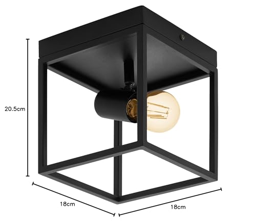 Eglo Flush Ceiling Light Fitting Silentina, Lighting in Industrial Design, Living Room, Kitchen and Hallway lamp Made of Black Steel, E27 Socket