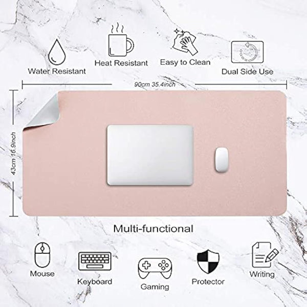 Desk Pad Large, Desk Mat, Extended Mouse Mat, Mouse Pad XXL, Desk Blotter, DOBAOJIA Laptop Pad Writing Pad for Office/Home, Dual-Side Use PU Leather Waterproof 35.4" X 16.9" (Pink/Silver)