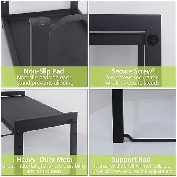 Goodsnetic Expandable Cabinet Shelf 13.8~26"(L), Stackable Kitchen Counter Organizer, 33LBS Heavy Duty Riser, Countertop Storage Pantry shelf, Durable Metal Sink Shelf (Black L)