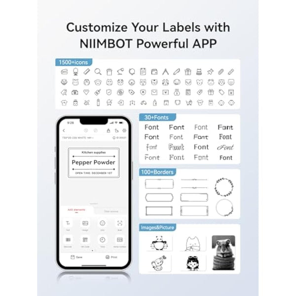 NIIMBOT Thermal Sticky Labels 50×30 mm (2×1.2") Compatible with B1/B21/B31/B3S/K2 Label Printer, Waterproof Labels Stickers for Home,Kitchen, Office, Organizing & Small Business, 1 Roll (White)