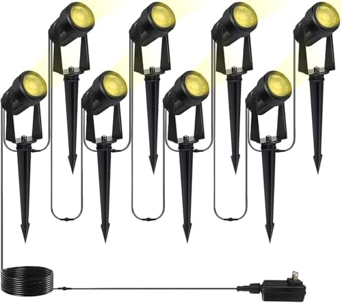 Totofac Garden Spike Lights, 12V 18W Pathway Lights 4-Pack COB LED Garden Spotlights，Ip65 Waterproof Outdoor Landscape Spotlights with Spike Stand for Garden, Yard, Lawn(Warm White) (20, Watts)
