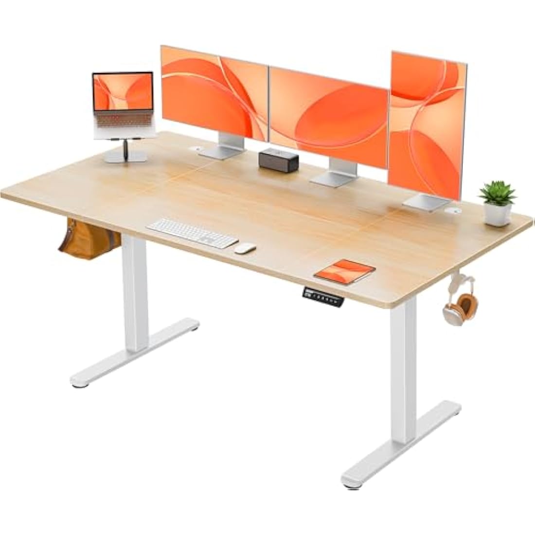 ErGear Electric Standing Desk Height Adjustable 160 x 80cm, Sit Stand Desk with 4 Memory Smart Pannel, Home Office Desk with Splice Board