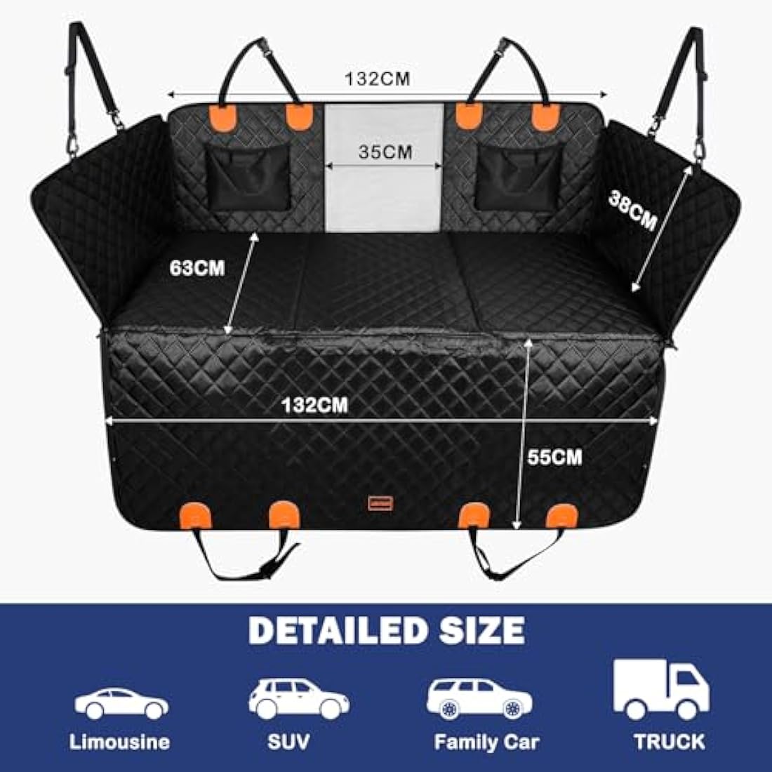 JOEJOY Back Seat Extender for Dogs - Dog Car Seat Cover for Dogs Waterproof & Foldable, Non-Slip Back Seat Cover with Hard Bottom for Cars, Trucks and SUVs, Suit for Travel Camping