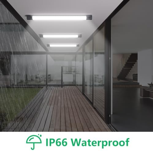 Amdelne 6000k Led Batten Light, 5FT, 45W Plug in Ceiling Light, IP65 Led Ceiling Strip Lights for Workshop, Office, Bedroom, Living Room, Wall, Kitchen, Shed, Outdoor (Black)