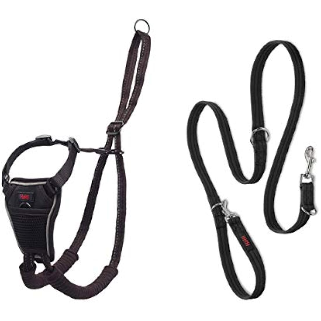 HALTI No Pull Harness & Training Leash Large Combination Pack - Stop Dog Pulling, Black, Adjustable, Lightweight, Easy to Use for Large Dogs