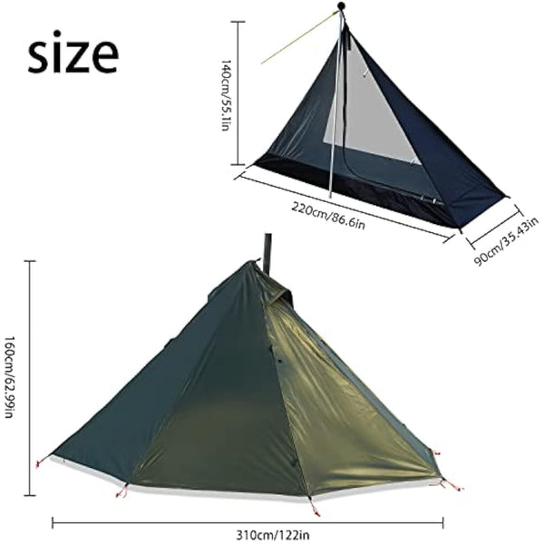 1 Man Tent Lightweight Teepee Hot Tent with Stove Hole Waterproof for Camping Hiking Hunting Fishing Backpacking