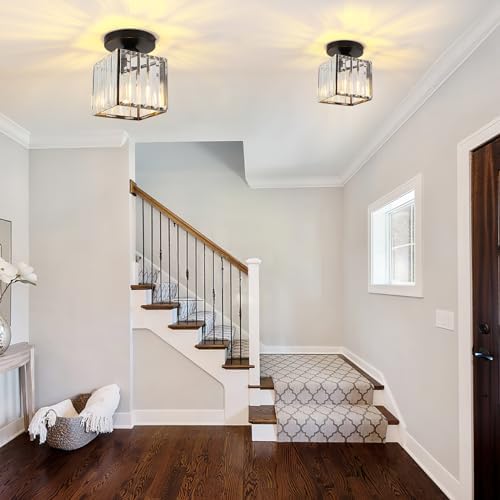 FORCOSO Ceiling Light 2-Pack, Black Light Shade Crystal Light Fitting, Semi Flush Chandelier Metal Lampshade, E27 Lighting Fixture for Living Room Hallway Kitchen Dining Room Bedroom Lounge
