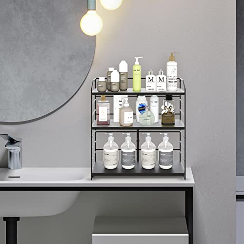 AIRUJIA Spice Rack 3-Tier, Height Ajustable, Seasoning Rack for Kitchen Countertop, Spice Rack Free Standing, Bathroom Organizer Storage Rack,