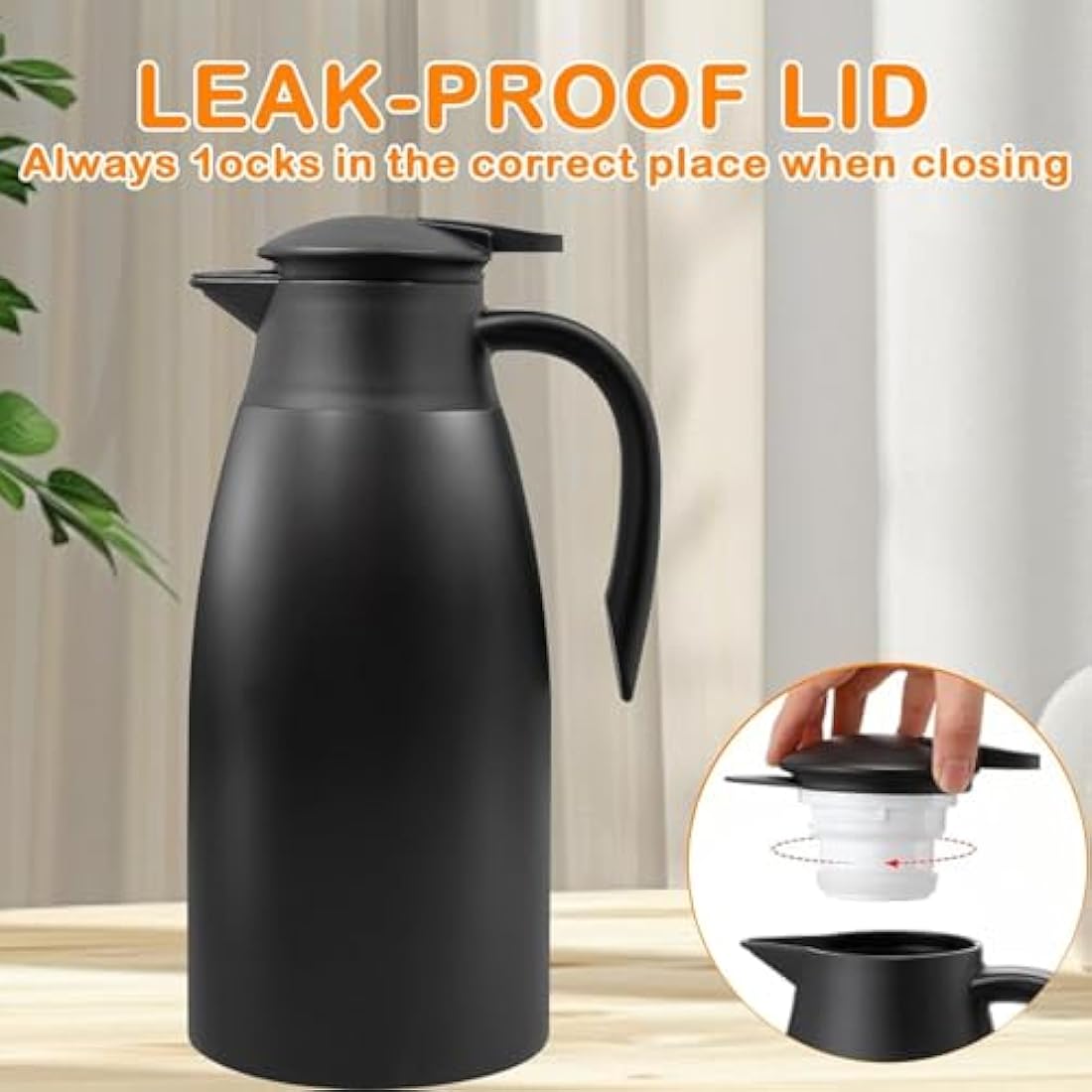 2 Pack 2L Thermal Coffee Carafe Jug, 68 OZ Black Stainless Steel Insulated Jug Tea Pot, Double Walled Vacuum Carafe Jugs for Coffee Tea Hot Water Hot Beverage (12+ Hrs Heat&24+ Hrs Cold Retention)