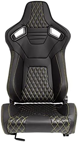 Sport seat 'AK' - Black Synthetic leather + Yellow stitching - Dual-side reclinable back-rest - incl. slides