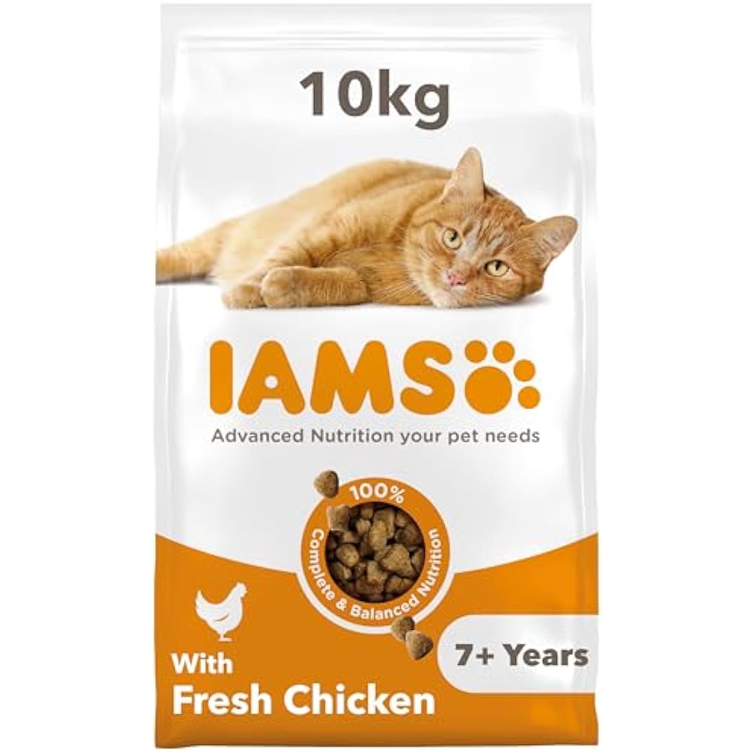 IAMS Senior Complete Dry Cat Food Chicken 10kg - Supports Heart Health