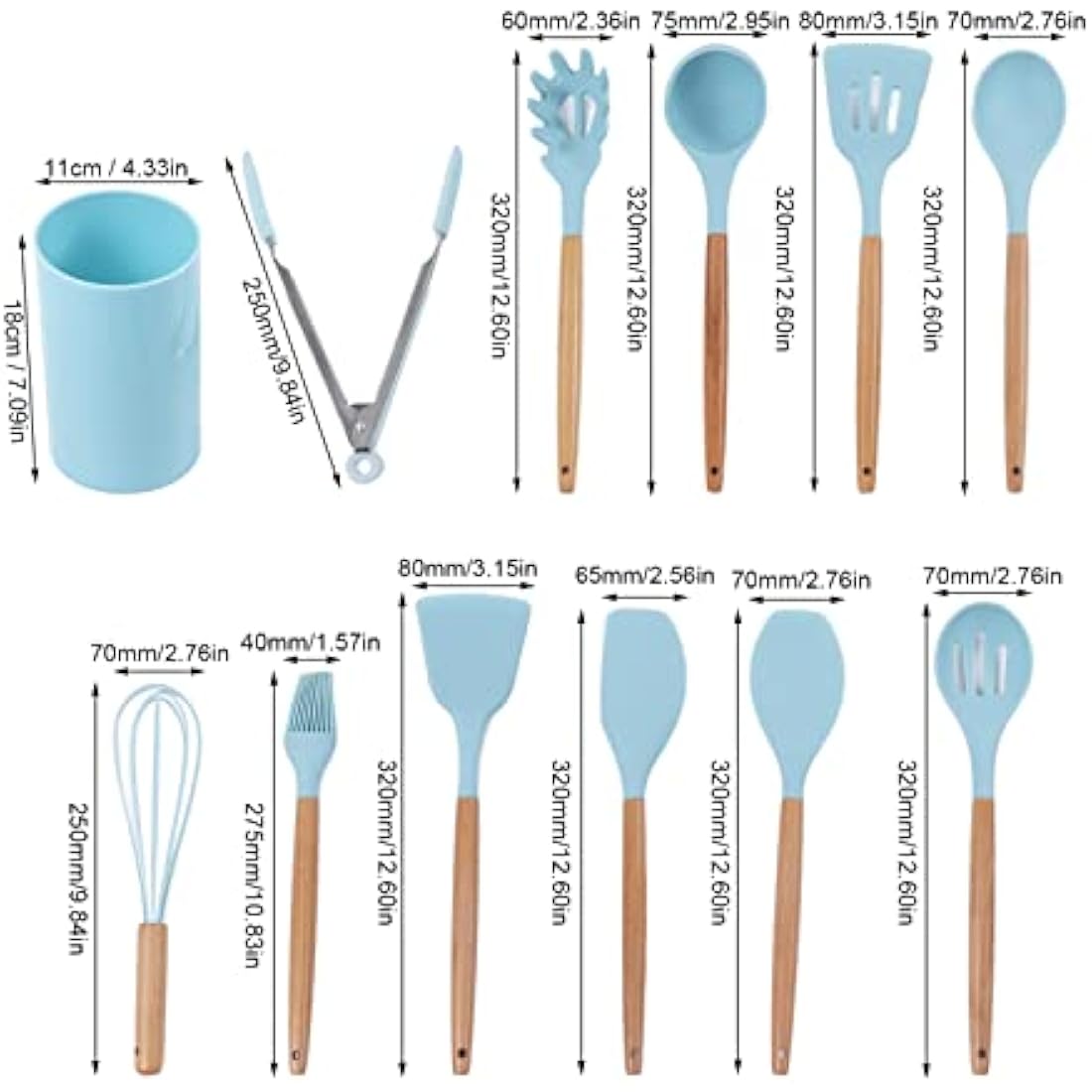 12Pcs Kitchen Utensil Set Silicone Cooking Utensils,Cooking Spatula Turner Heat Resistant Nonstick Cookware with Wooden Handle,Silicone Cooking Utensils Kitchen Utensils Kitchen Tool Gadgets