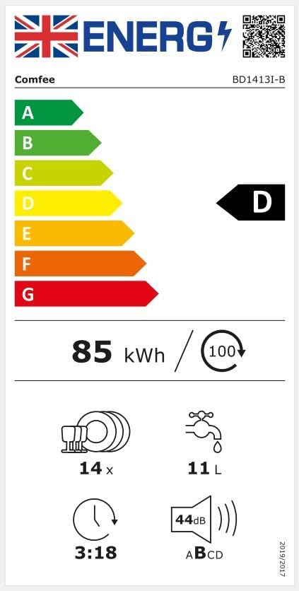 COMFEE' Freestanding Dishwasher FD1435E-X with 14 place settings, Full Size, Whisper Quiet 44dB, Wide LED Display, Delay Start, Half Load Function, Flexible Racks, Stainless Steel