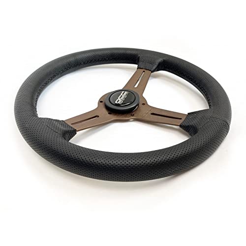 OCC MOTORSPORT OFFSET STEERING WHEEL CLASSIC MODEL PERFORATED LEATHER WITH BLACK ARMS - 90 MM FULL DISH WHEEL - 350MM (14 INCH)