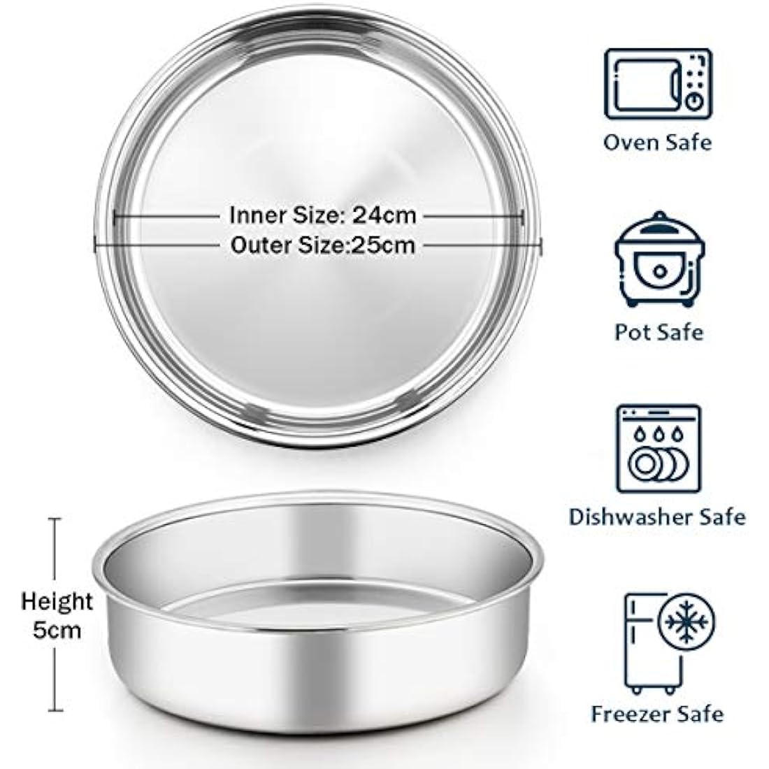 Homikit Cake Tin, 9½inch Round Cake Tin Mould Set of 3, Layer Cake Tins Stainless Steel Cake Baking Pans for Christmas Birthday Wedding, Healthy & Sturdy, Mirror Finished & Dishwasher Safe