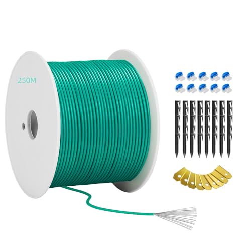 250m Boundary Cable for Robotic Lawnmower - Headley Tools Boundary Wire+50x Pegs+10x Connectors+9x Titanium Blades Accessory Set for Search Cable,