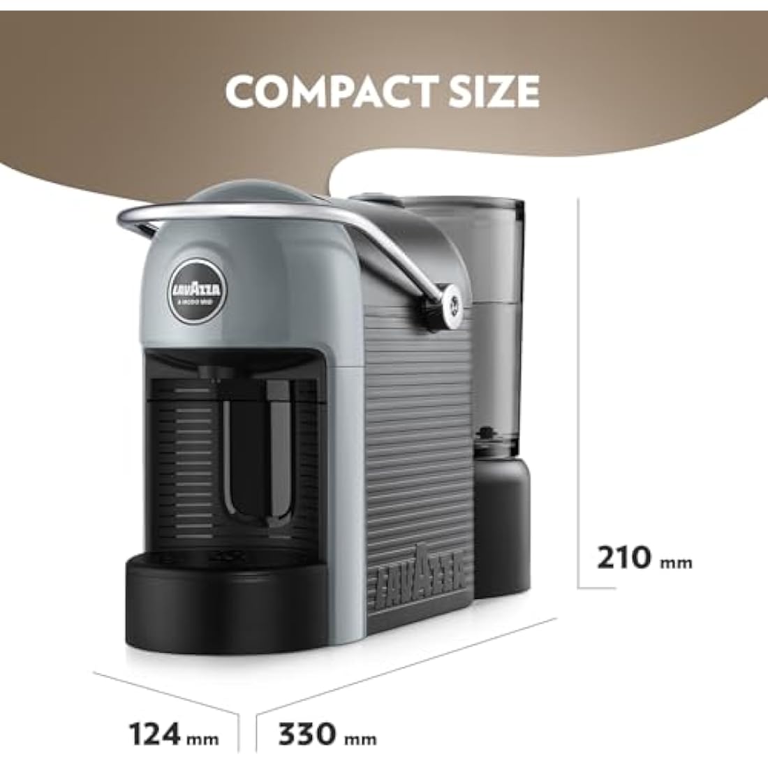 Lavazza, A Modo Mio Jolie EVO, Coffee Capsule Machine, Made from 36% Recycled Plastic, Compatible with A Modo Mio Pods, with Removable Cup Rest, Automatic Shut-Off, 1250 W, 220–240 V, 50–60 Hz, Grey