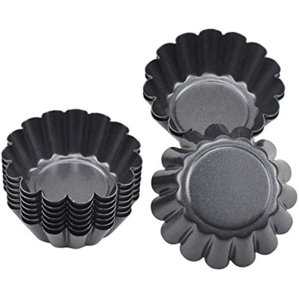 HQdeal 12 Packs Egg Tart Mold, Mini Carbon Steel Cake Muffin Moulds Tins Pans, Non-Stick Cupcake Cake Moulds, Pudding Moulds, Baking Cookie Moulds, Kitchen Reusable Baking Tools